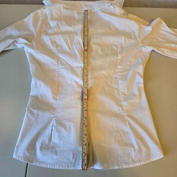 Signature by Larry Levine Button Down Blouse Women's L White Lace Accent - Picture 13 of 16
